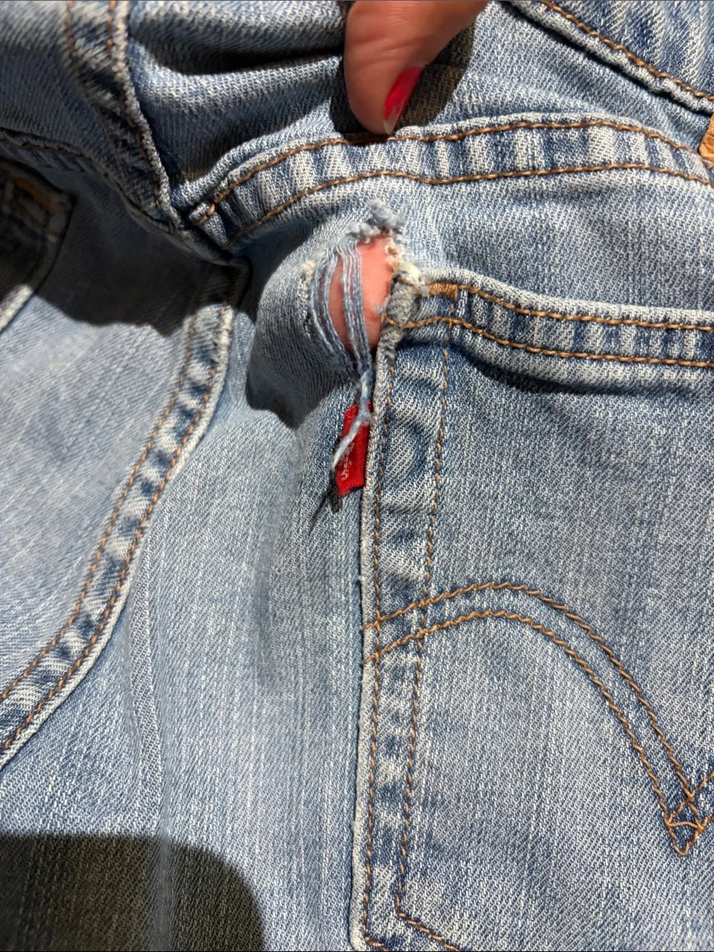 Vintage Y2K LEVIS 515 Light Blue Denim Jean Shorts holes used Sz 10